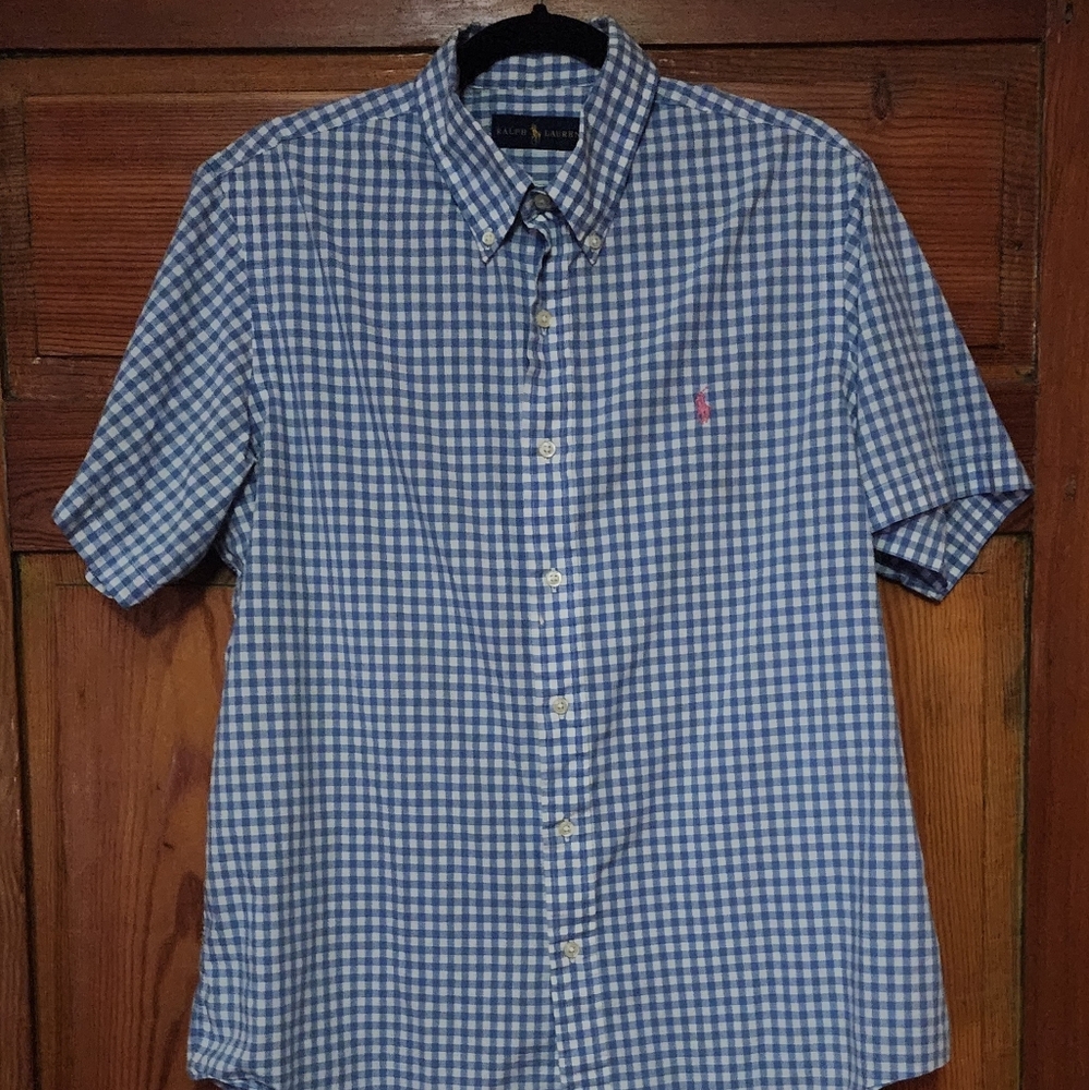 Ralph Lauren Blue and White Checkered Shirt Size L